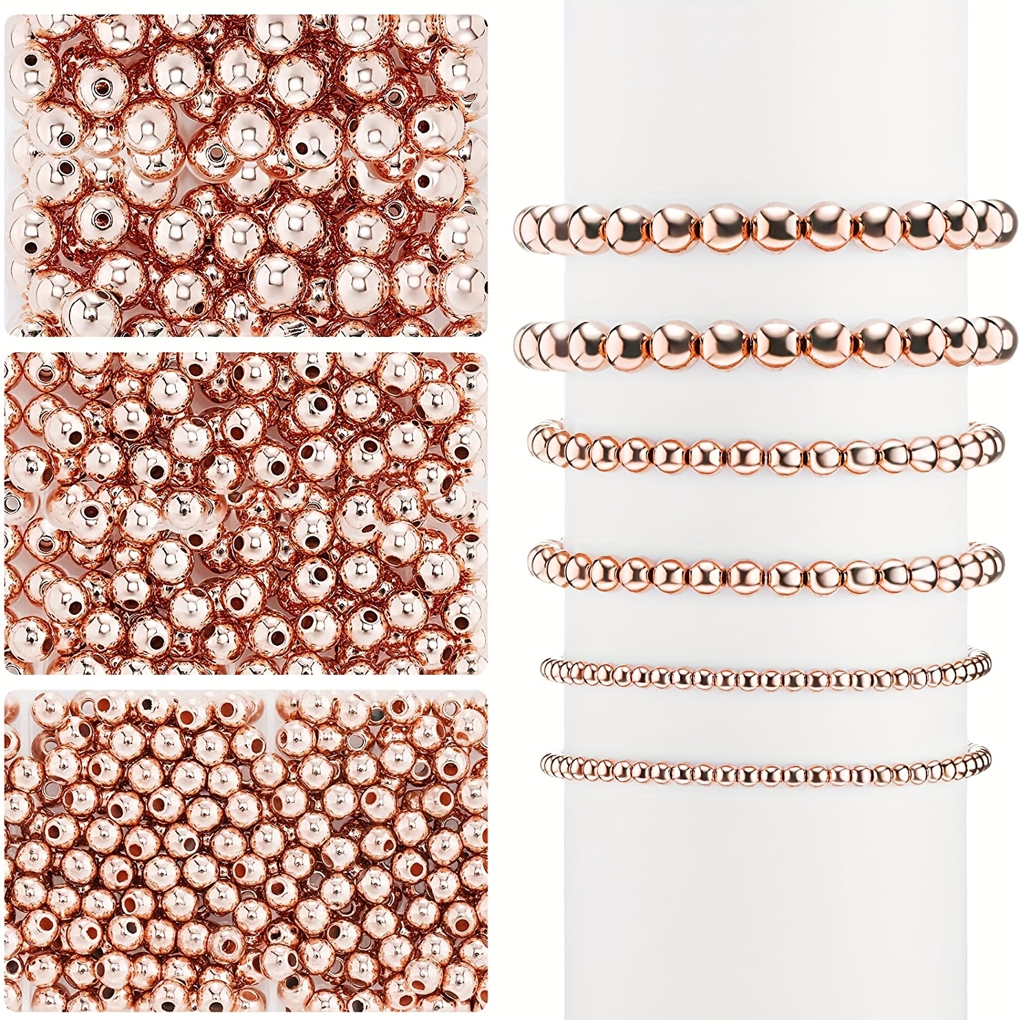 Rose Golden Round Beads Spacer Beads For Diy Bracelet - Temu