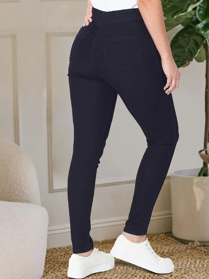 Plus Size Basic Jeans Women's Plus Solid Elastic High - Temu Australia