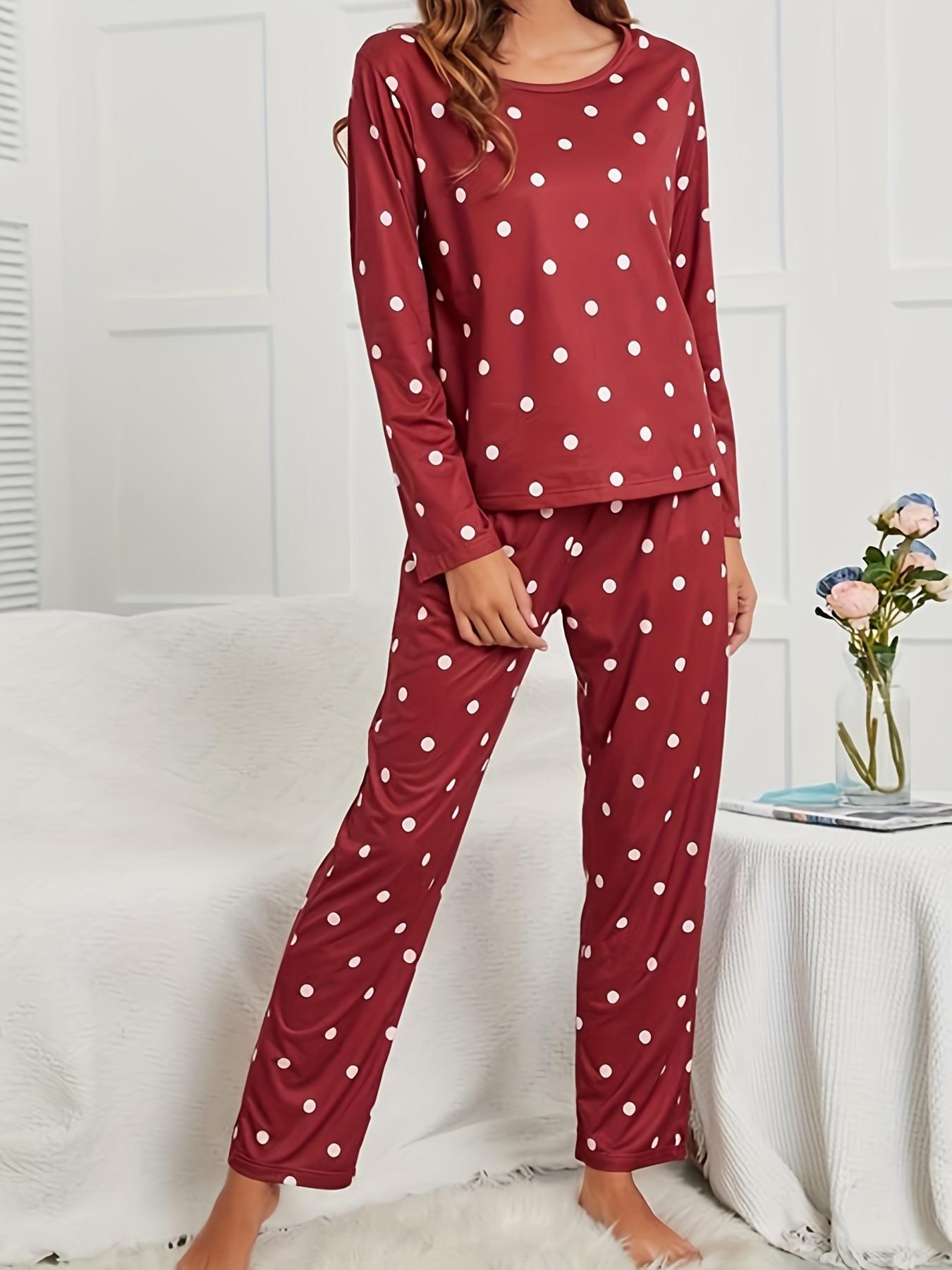 Conjunto de pijama mujer Lunares Eslinga de seda sin mangas