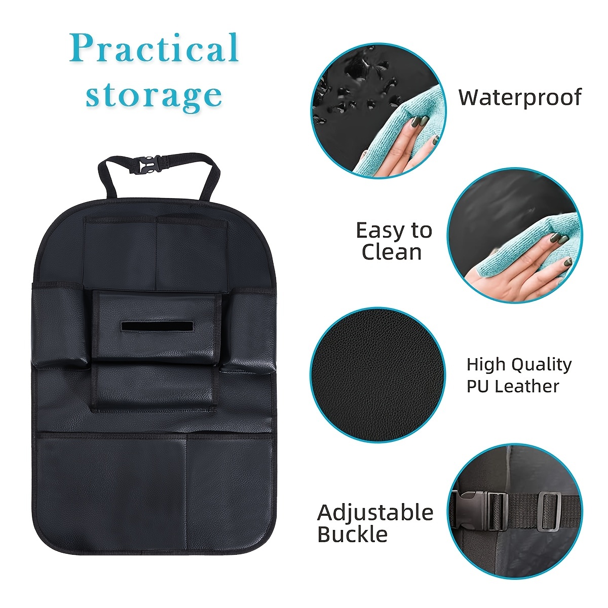 Car Seat Back Storage Bag Pu Leather Waterproof Durable Car - Temu
