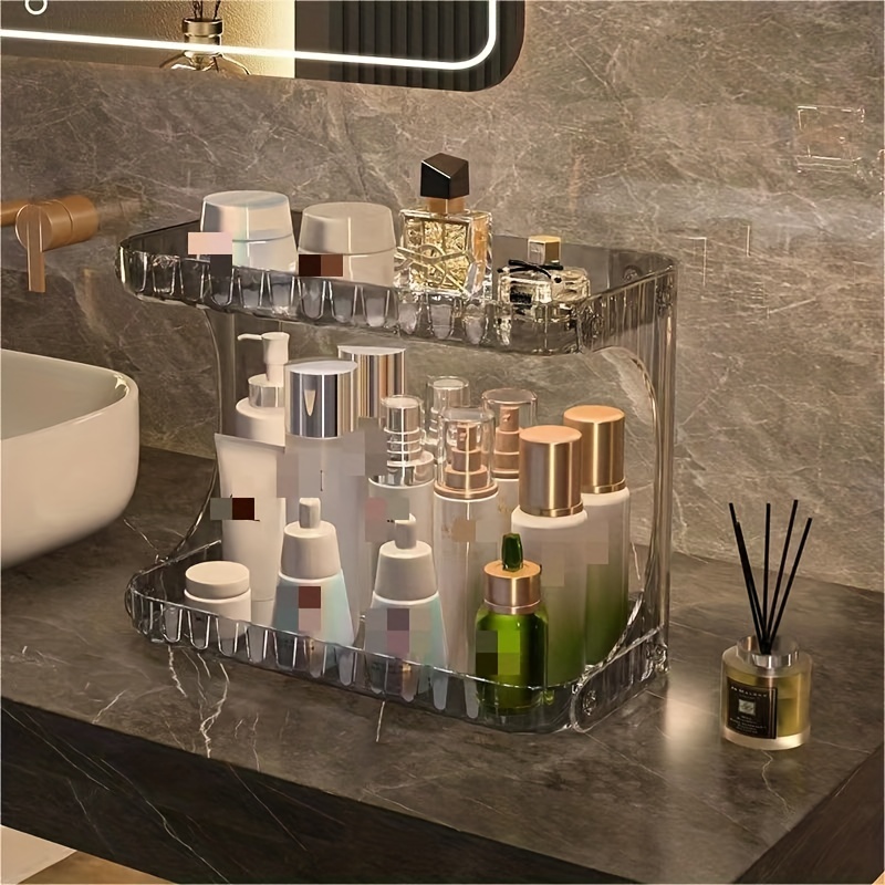 1pc 2-Tier Bathroom Organizer, Double-layer Multifunction Storage Rack,  Storage Shelf For Bathroom, Countertop Vanity Tray For Makeup, Cosmetic,  Skin