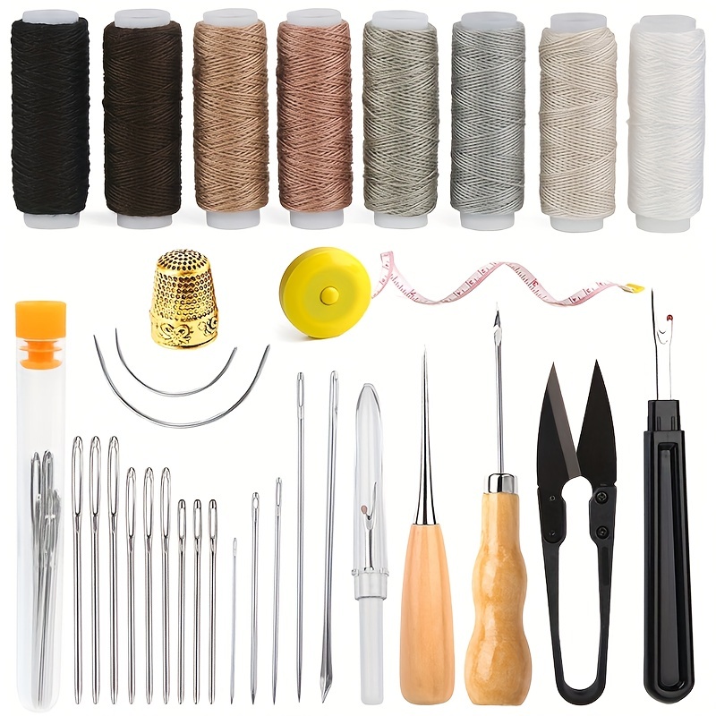 Diy Leather Sewing Awl Set Waxing Thread Hand Sewing Tools - Temu