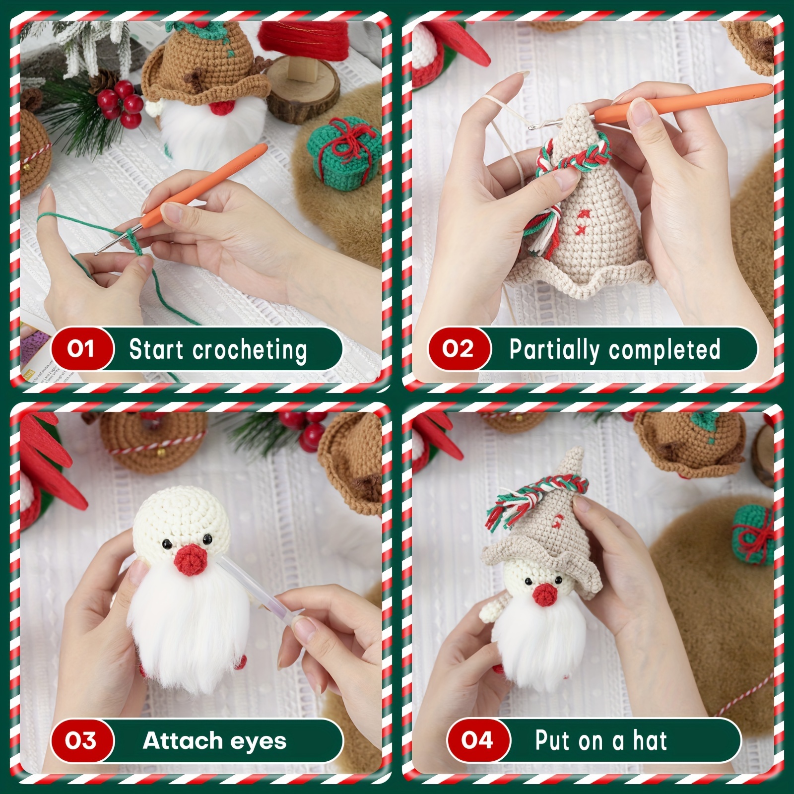 Christmas Crochet Kit for Beginner, Gnome and Reindeer Crochet Set with  Step-by-Step Video Tutorials for Adults and Kids, Crochet Starter Kit with