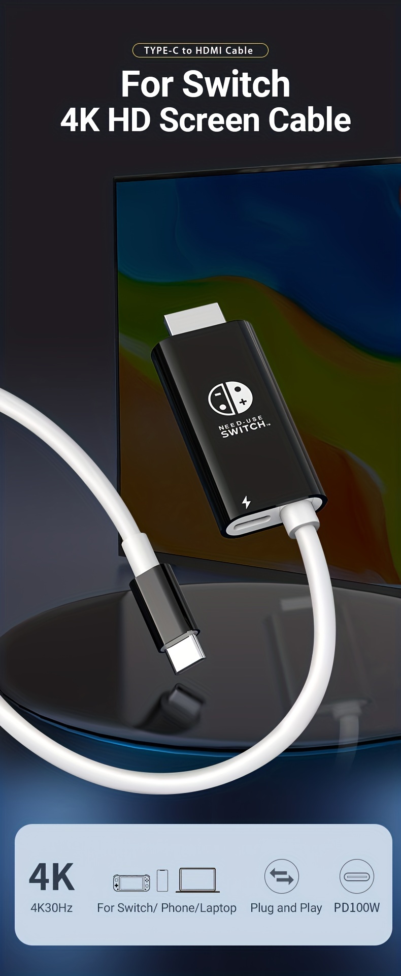 Adaptateur USB Type C vers 1080P HDMI pour Nintendo Switch, USB C