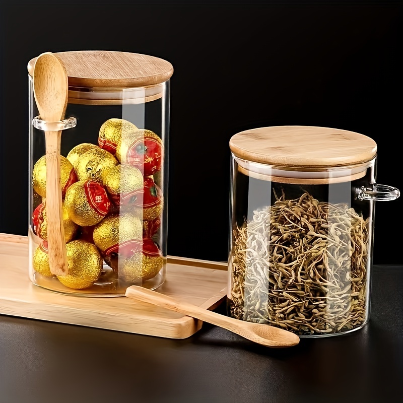 Candy Jar, Cookie Jar, Glass Storage Jar Sealed Bamboo Lid- Clear Glass Bulk  Food Storage Jar, Spice Jar, Condiment Jar, For Supply Tea, Coffee, Spices,  Candy, , Grains - Temu