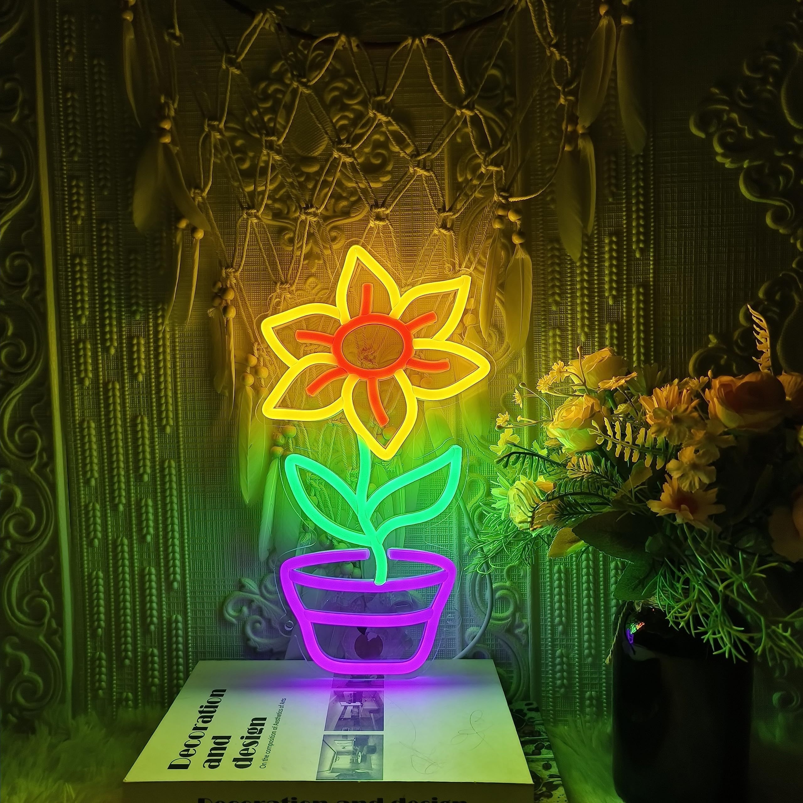 1pc Enseigne Lumineuse Néon Fleur, Enseigne Lumineuse LED Fleur