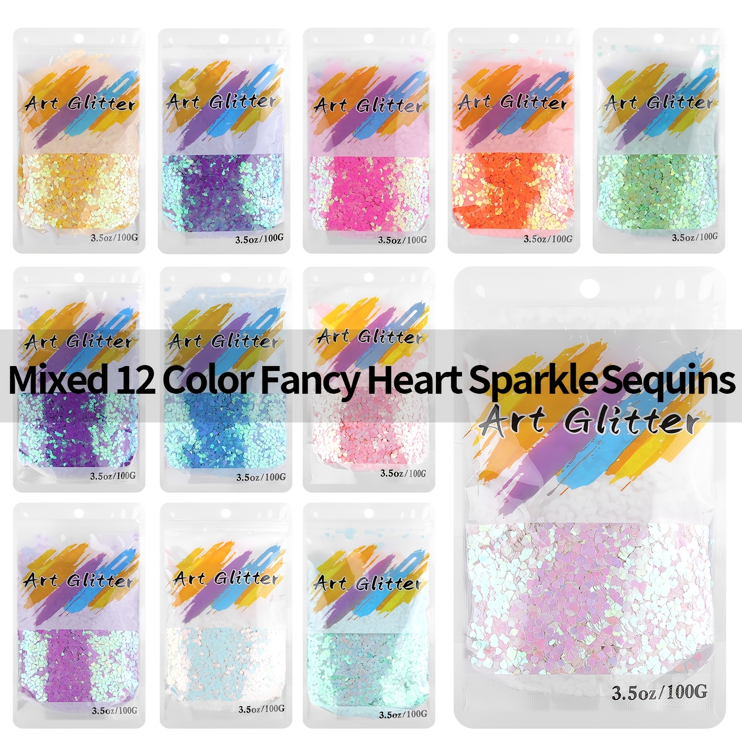 Heart Shaped Glitter Flakes Nail Glitter Sequins Set - Temu