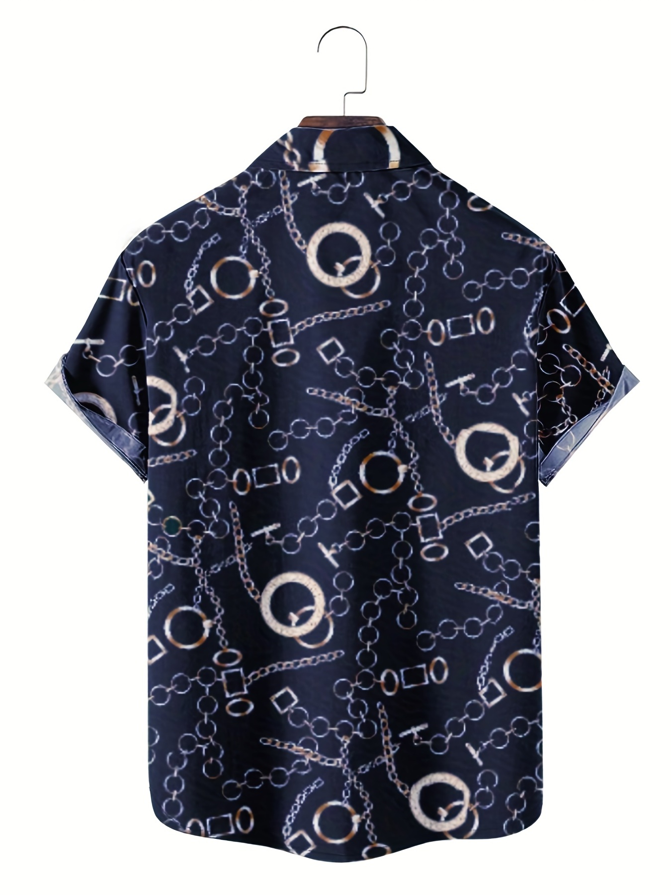 Stylish Golden Chain Print Men's Casual Short Sleeve Shirt, Men's Shirt For  Summer Vacation Resort, Tops For Men, Gift For Men - Temu