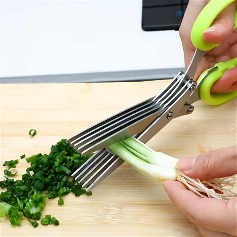 Herb Scissors, X-Chef Multipurpose 5 Blade Kitchen Herb Shears Herb Cutter  with Safety Cover and Cleaning Comb for Chopping Basil Chive Parsley