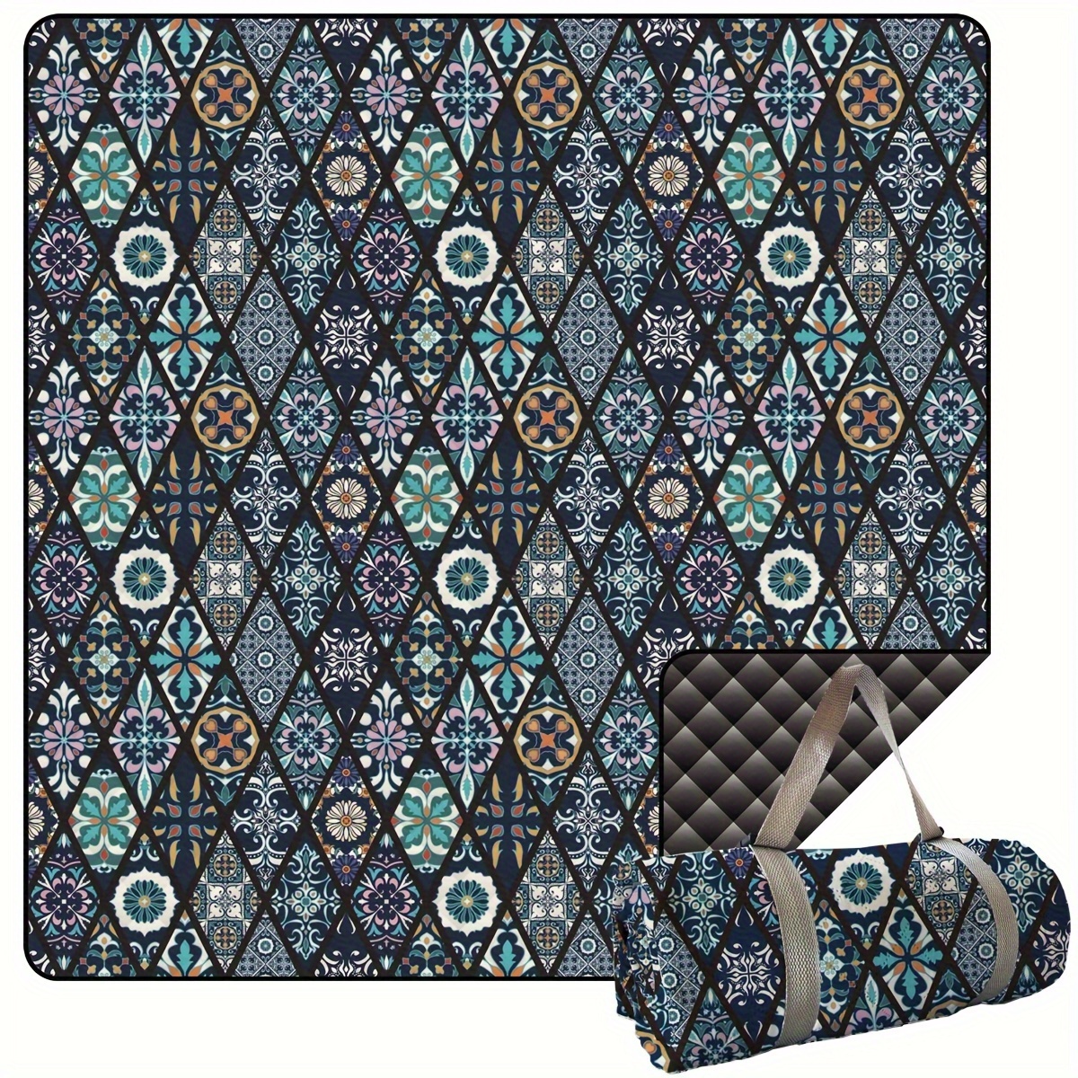

1pc Retro Printed Picnic Mat, Waterproof Foldable And 210d Oxford Cloth Durable Odor Free Mat, Perfect For Outdoor Family Gatherings Outdoor Beach Camping