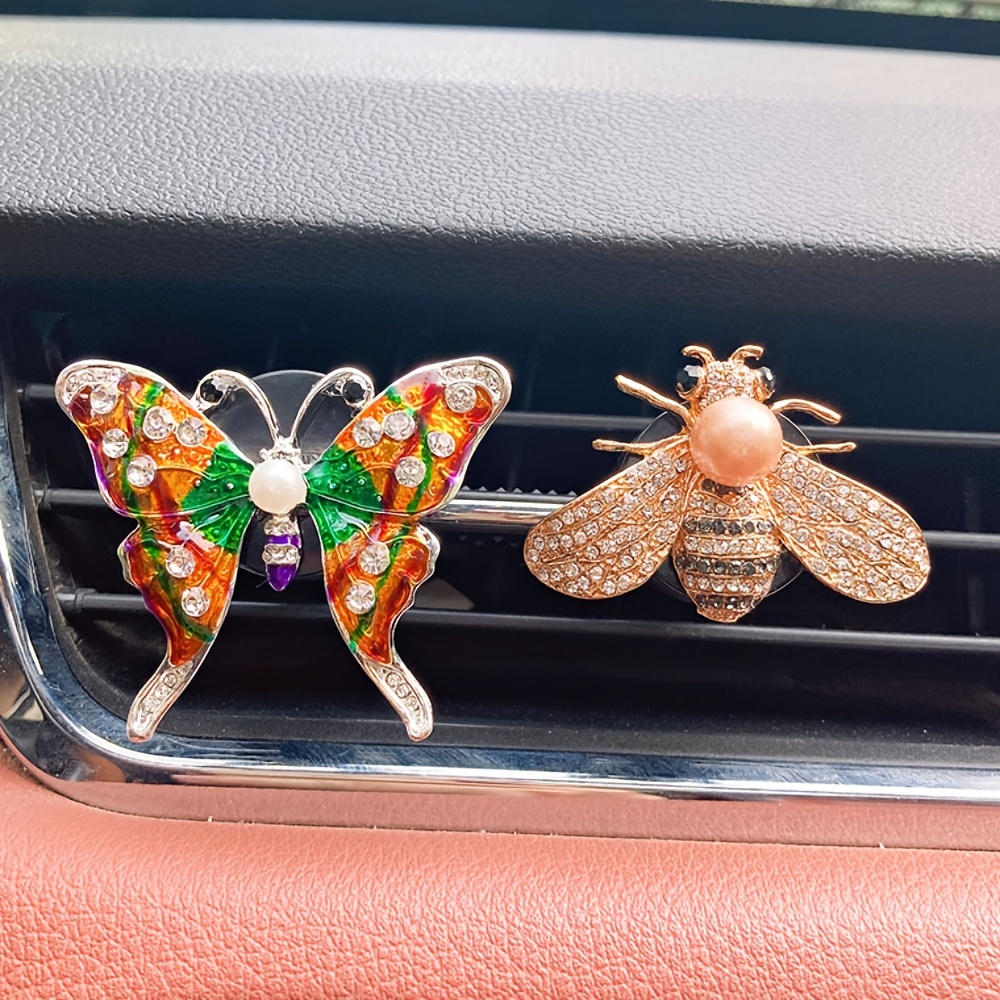 1PC Car Air Vent Perfume Clip, Rhinestone Butterfly Bee Aromatherapy Clip  Air Fresheners Auto Interior Decoration Car Accessories Women