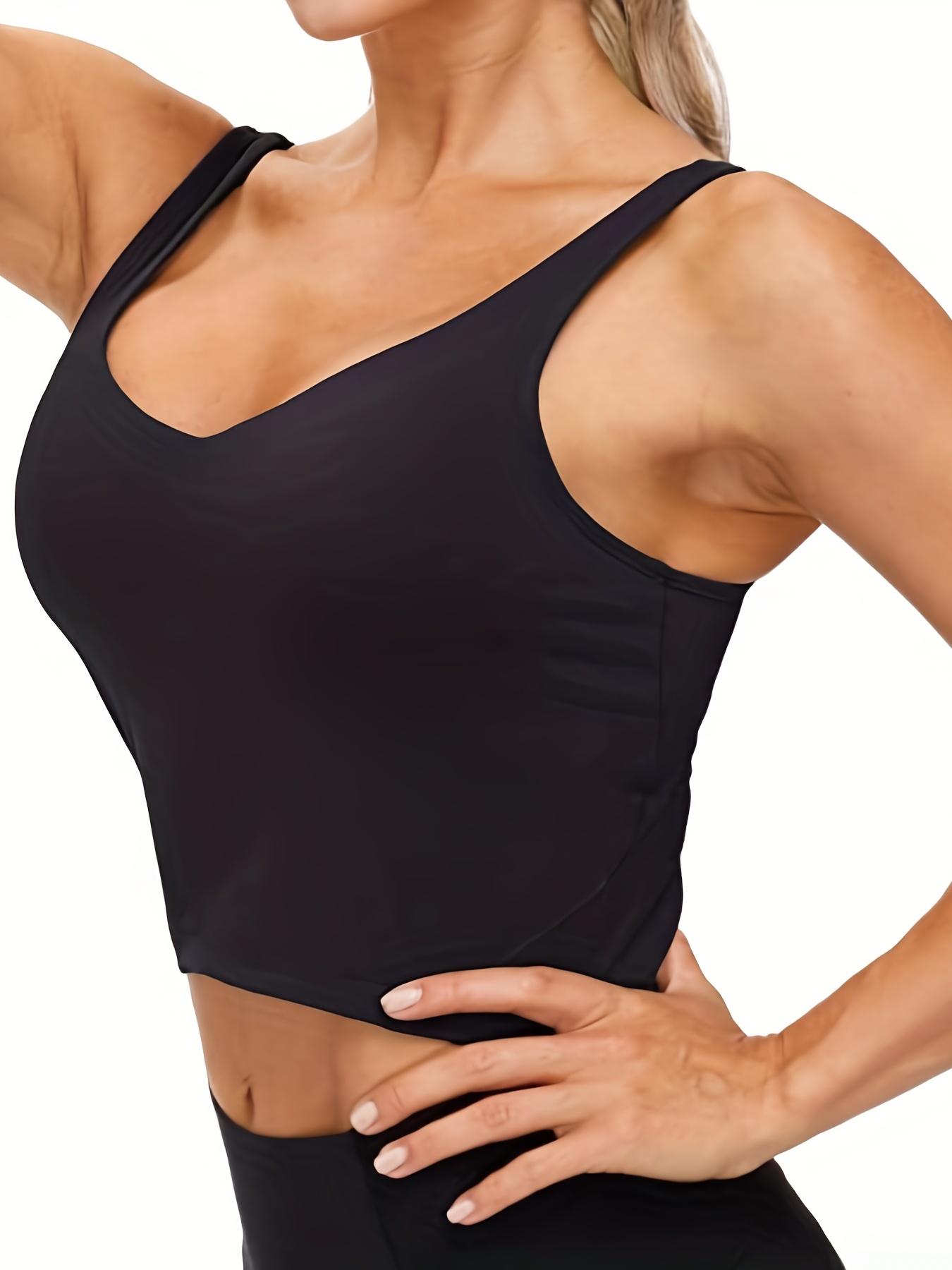  Kamo Fitness Ellyn High Neck Tank Top Sports Bra For Women  Soft Padded Built-in Bra Longline Yoga Running Workout