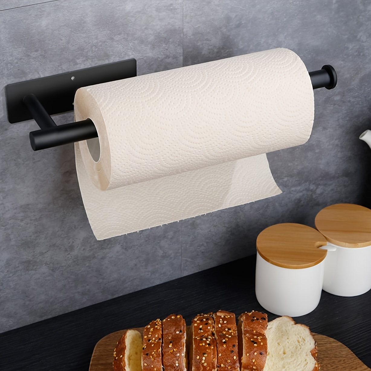 Black Paper Towel Holder Wall Mount - under Cabinet Self Adhesive