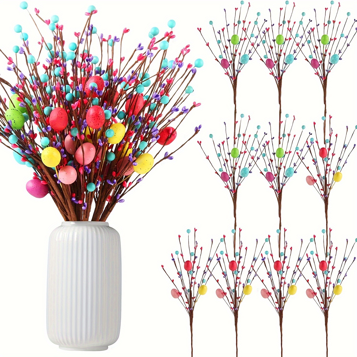 

2/4pcs Easter Artificial Plants Heart Berry Stems 16 Inch Artificial Flowers Twig Stem Bunch Fake Floral Bunch Spring Decorations For Easter Irish Vase Bouquet And Craft (easter Picks)