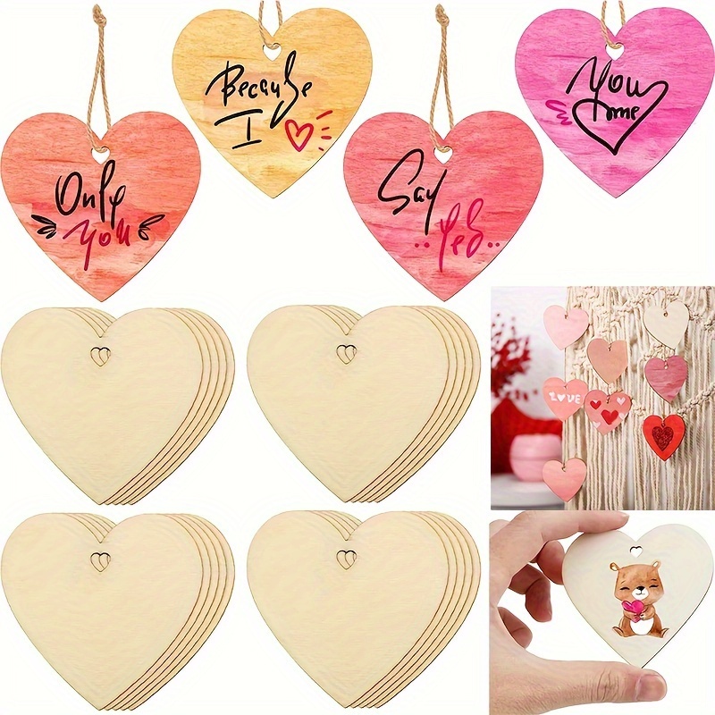 100 corazones pequeños de madera para manualidades, etiquetas de madera de  3 pulgadas para manualidades, adornos de madera en forma de corazón
