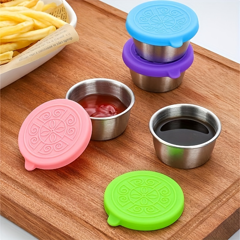 Bento Box Sauce Container With Lid Dipping Dish With Silicone Cover  Seasoning Dish Sauce Cup With Lid Dressing Containers To Go For Condiments  With Lid,bento Boxes Salad Dipping Sauce Cup, Multicolor 