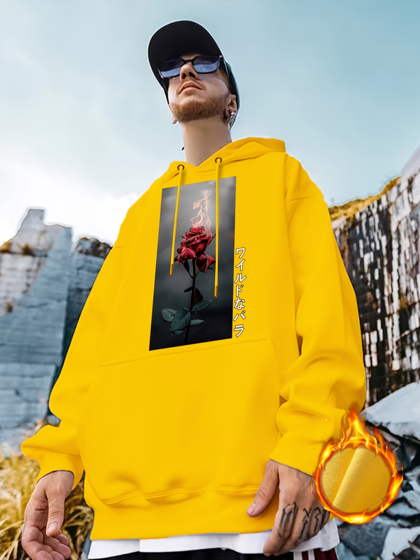 Temu Men's Plus Size 'Los Angeles California' Print Hoodie Oversized Drawstring Pocket Hooded Sweatshirt, Long Sleeve Tops for Spring Autumn, Loose