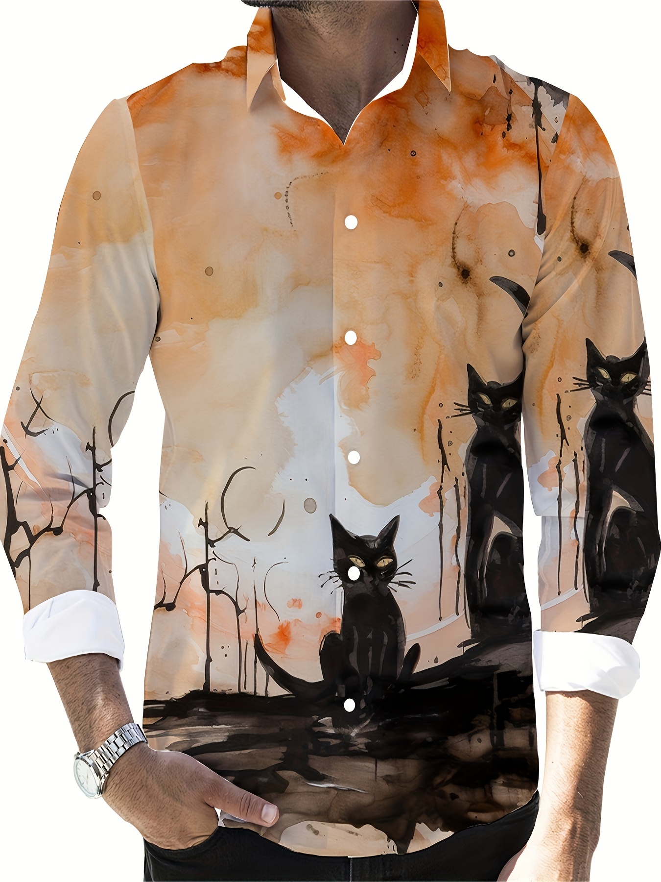 Men's Shirt Lapels Leopard Print Long Sleeve Tops Autumn Casual 