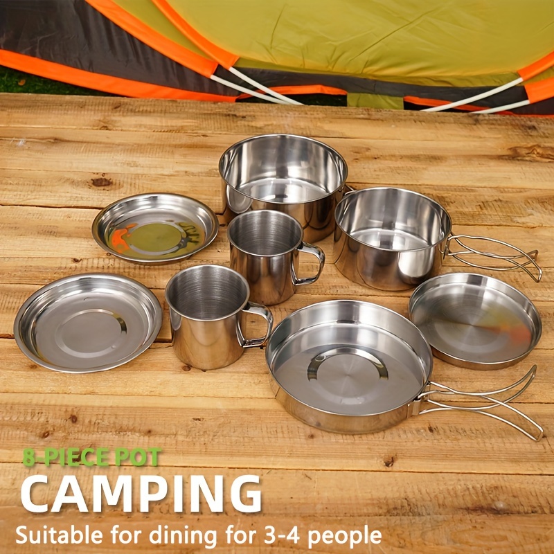 Stainless Steel Camping Cookware Set Portable And Durable - Temu