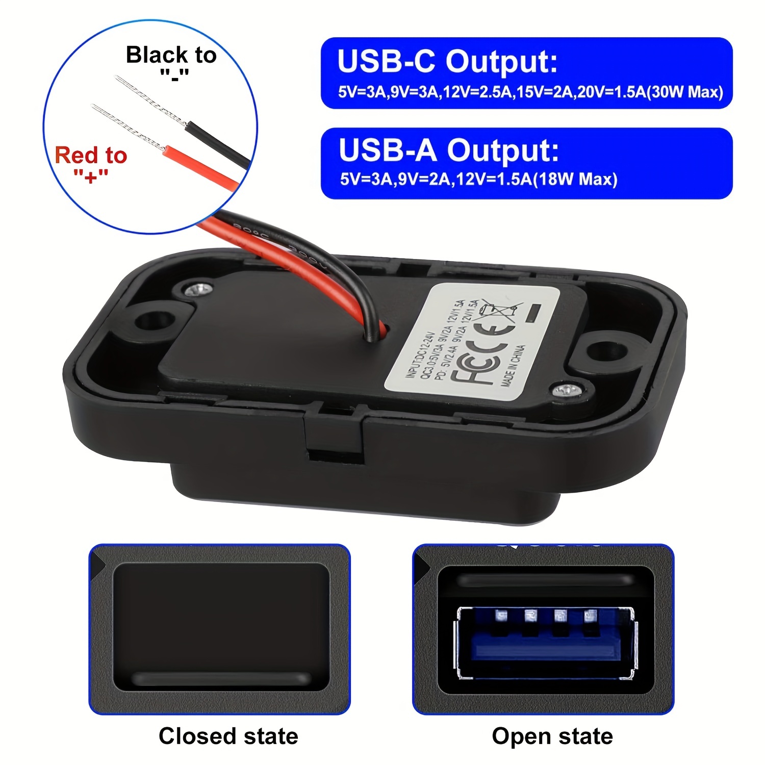 Typ-C USB Steckdose QC 3,5 EINE 5V 18W Embedded einbau steckdose platz mit  rot anzeige licht Tablet Buchse Für PDU UPS