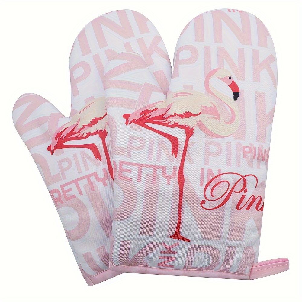 

2pcs/1pair, Oven Mitts, Flamingo Pattern Heat Insulation Oven Gloves, Microwave Oven Cartoon Cute Insulation Baking Gloves, Kitchen Supplies