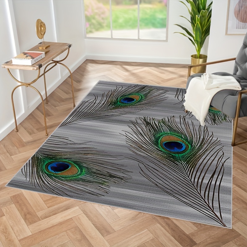 Peacock Feather Print Carpet for Living Room Dormitory Bedroom Small Office