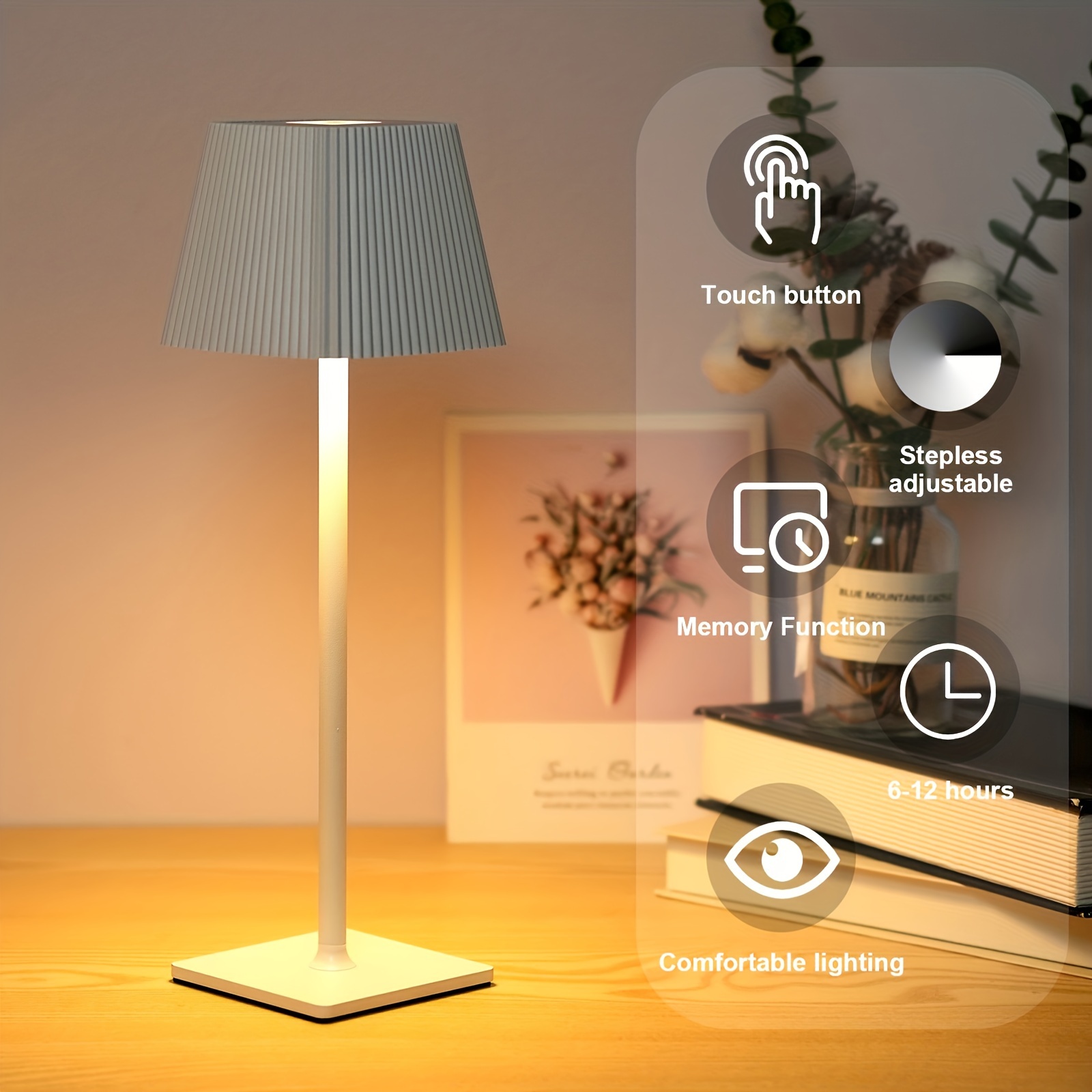 Lampe de table LED rechargeable sans fil, lampes de table à piles 5000mah,  3 modes de couleur, dimmable, lumière de bureau USB pour la maison, salle à  manger, intérieur, extérieur