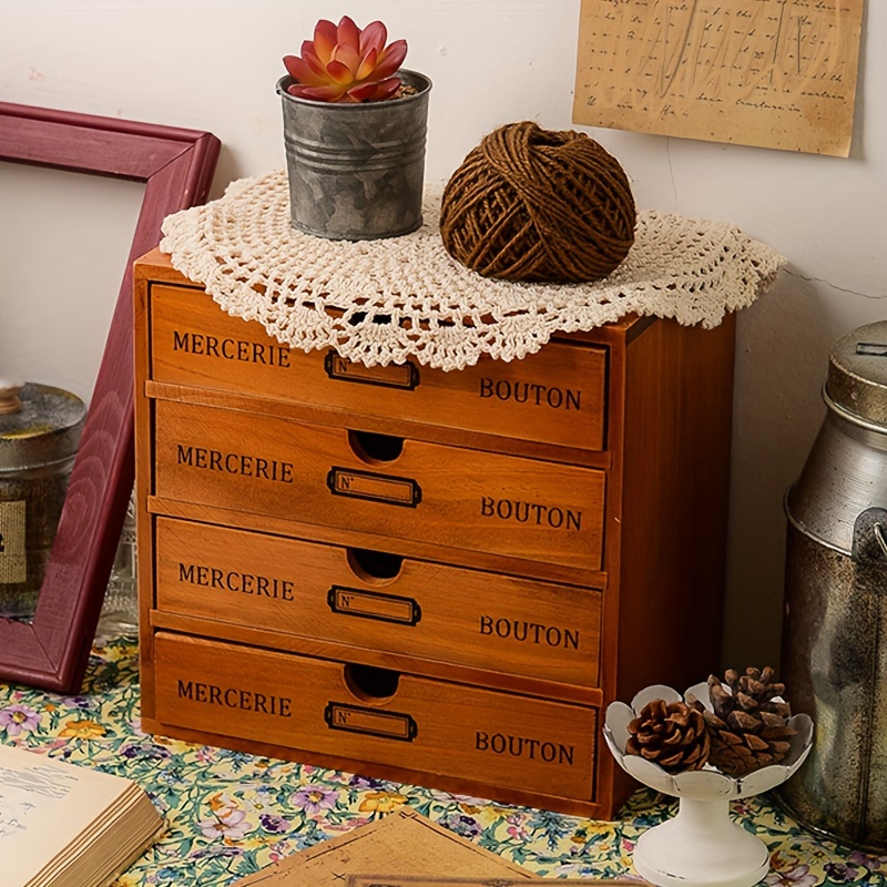 

1pc Vintage Wood Multi-layer Drawer Organizer, Wooden Desktop Office Supplies Organizer, Tabletop Cabinet, Countertop Desk Accessories Box