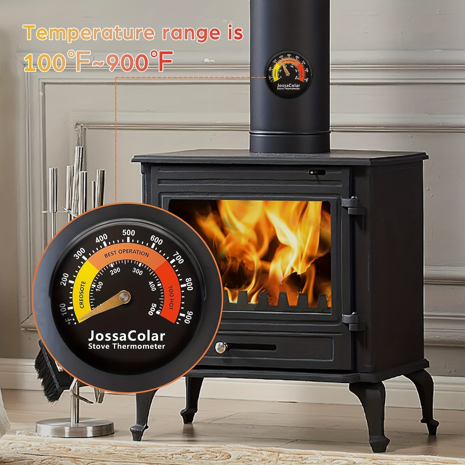 Single Wall Stove Pipe Thermometer (Magnetic)