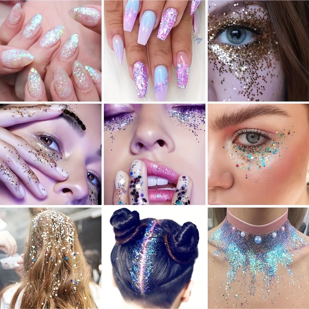 Brillantes Maquillaje para Decoración del Corporales Ojos Cara el Pelo  Uñas, Polvo Cosméticos Purpurina, Maquillaje Glitter para Diseños de Nail  Art y Creación de Joyas : : Belleza