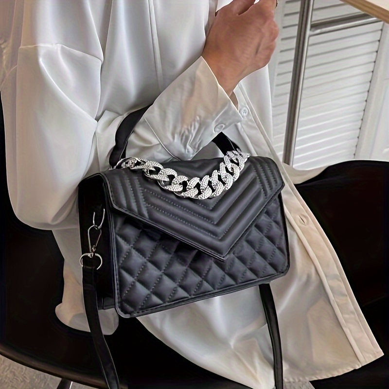 Trendy Flap Handbag, Women's Cute Small Quilted Crossbody Bag Stylish Turn  Lock Chain Purse - Temu