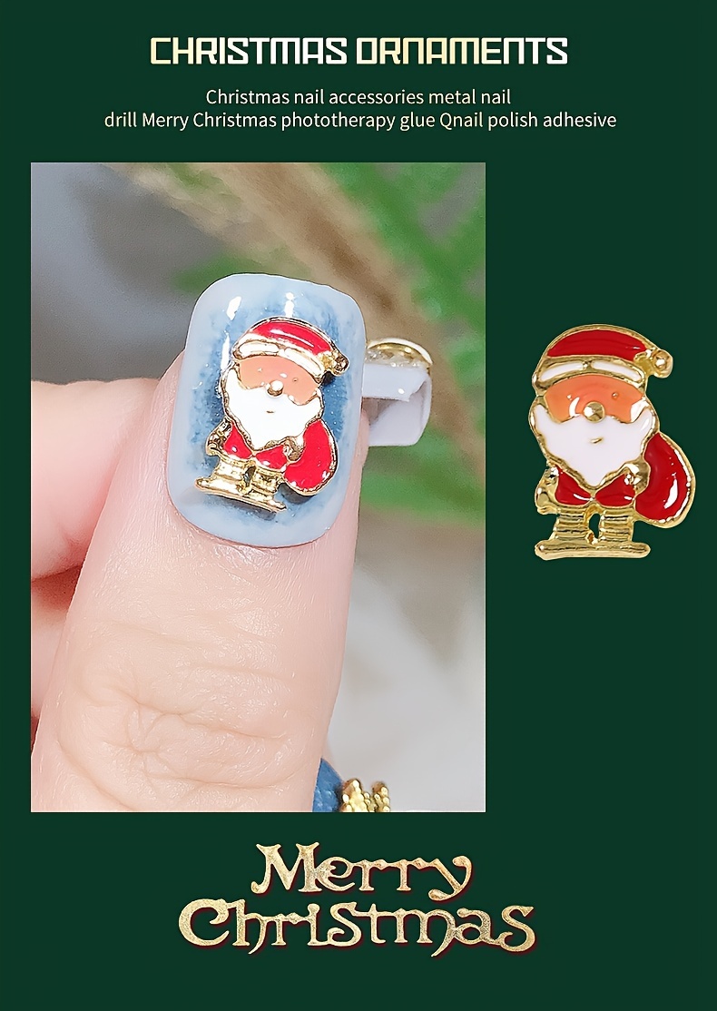 Qisuw Christmas Nail Rhinestones,3D Nail Charms Santa Claus Nail Gems Metal  Nail Studs for DIY Crafts Nail Art Decorations 