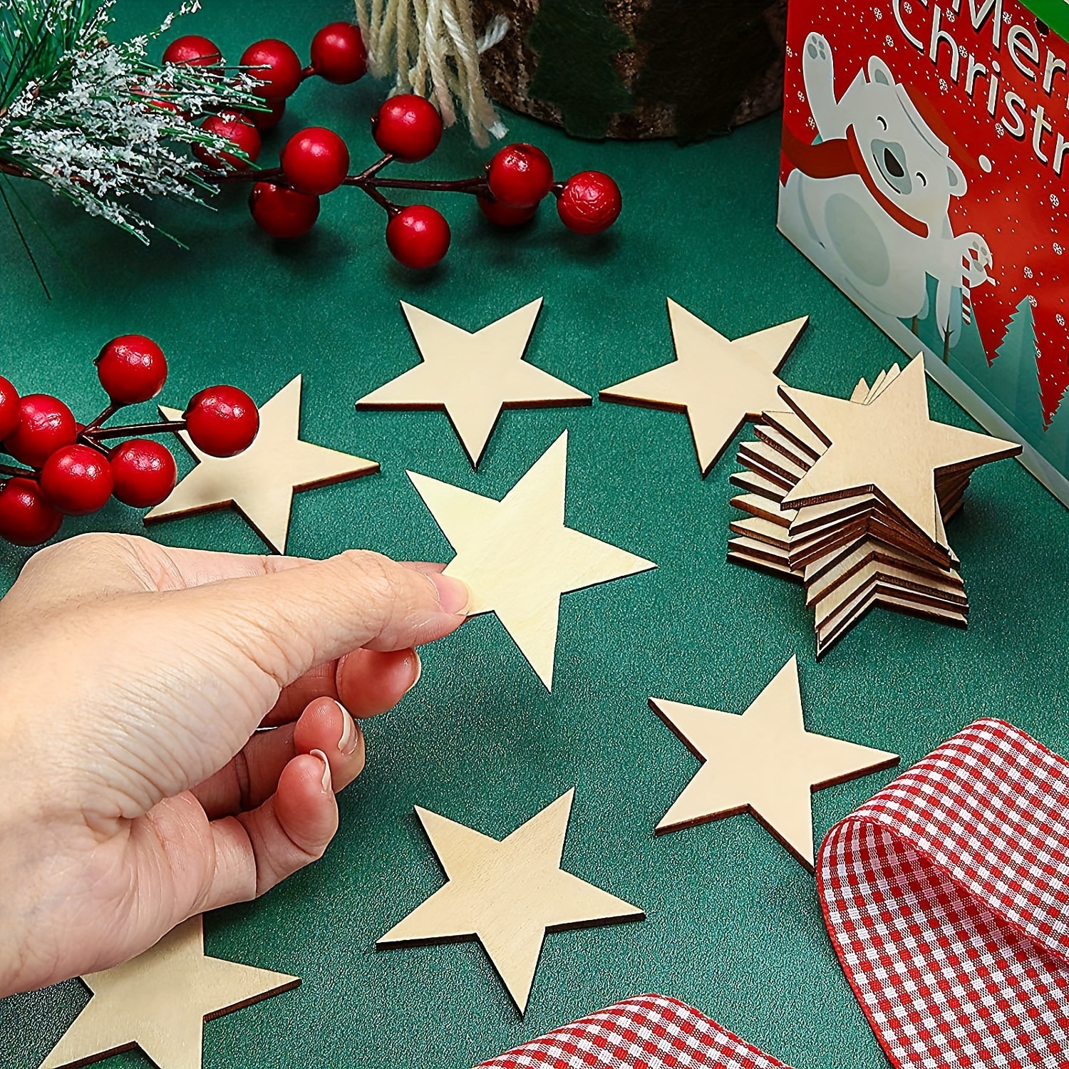 Wooden Stars Diy Painting Wooden Chips Christmas Wedding - Temu