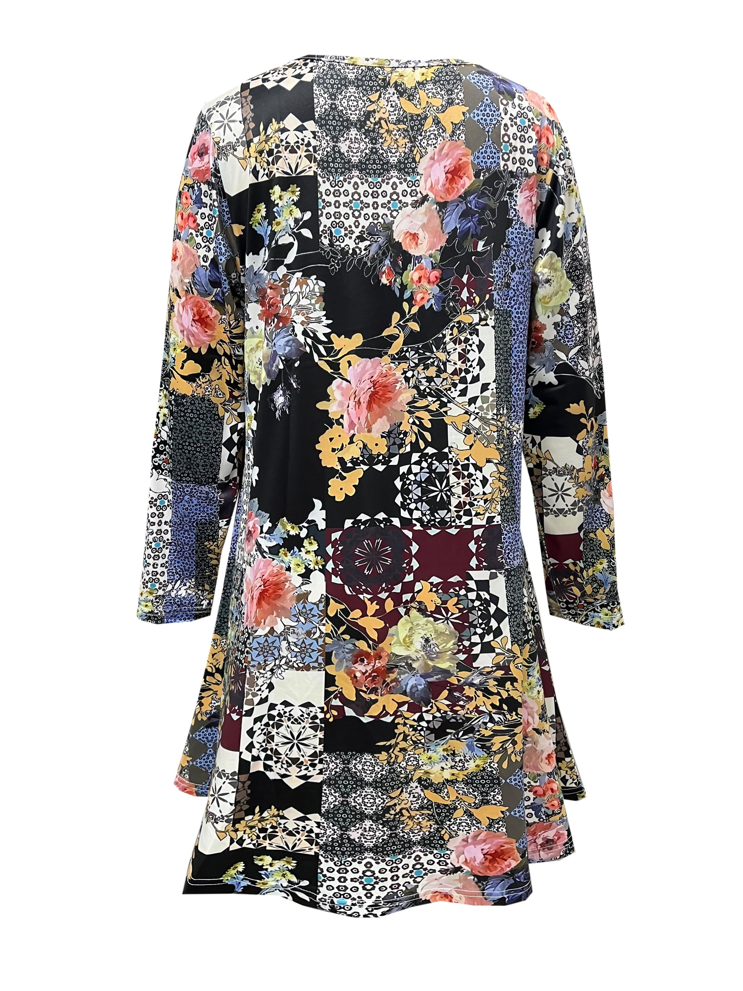 vintage floral print dress casual crew neck long sleeve dress womens clothing