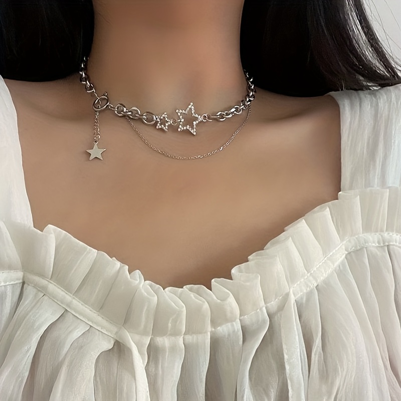 Double Layers Stick Diamond Zircon Pendant Necklace For Women Teen
