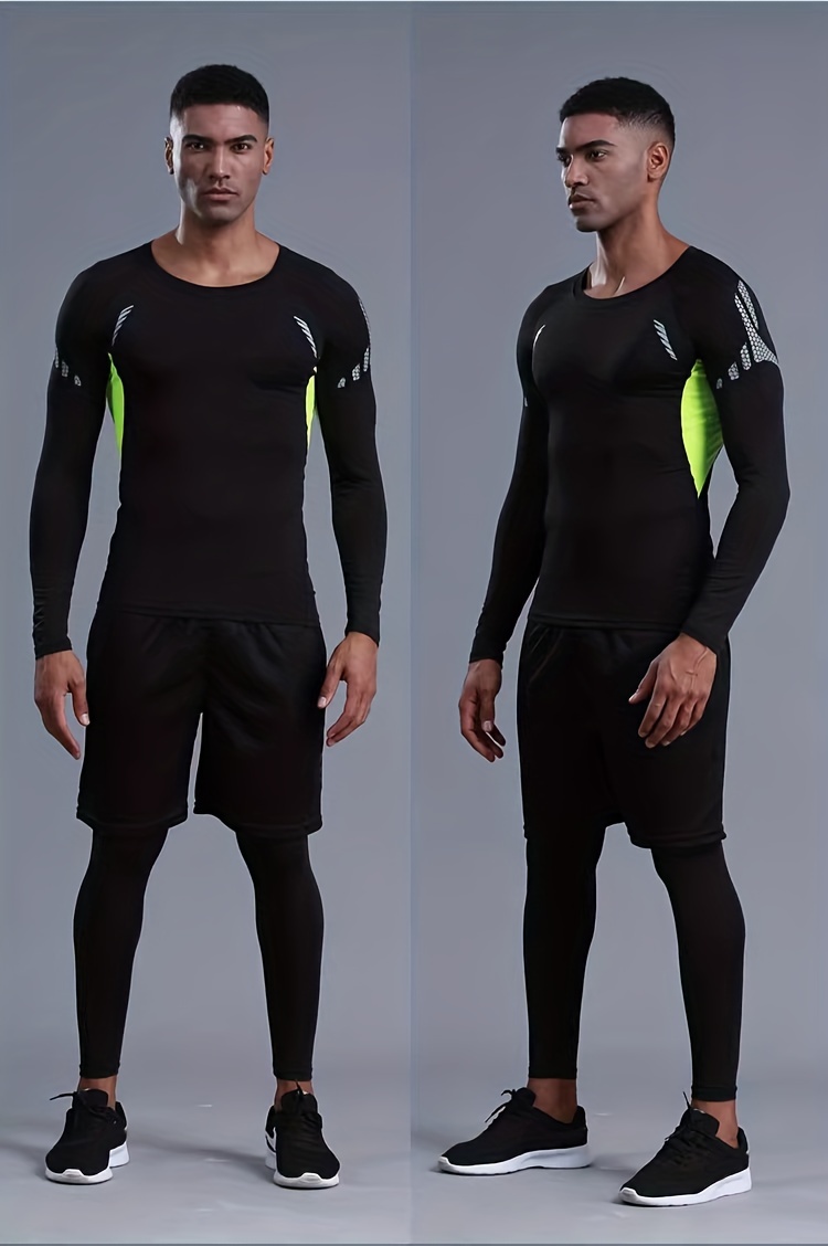 Men's Sports Set, Long Sleeve UPF 50+ Rash Guard Swimming Shirts Sun  Protection Swim Shirt & Compression Pants Set, 2pieces Base Layer Set