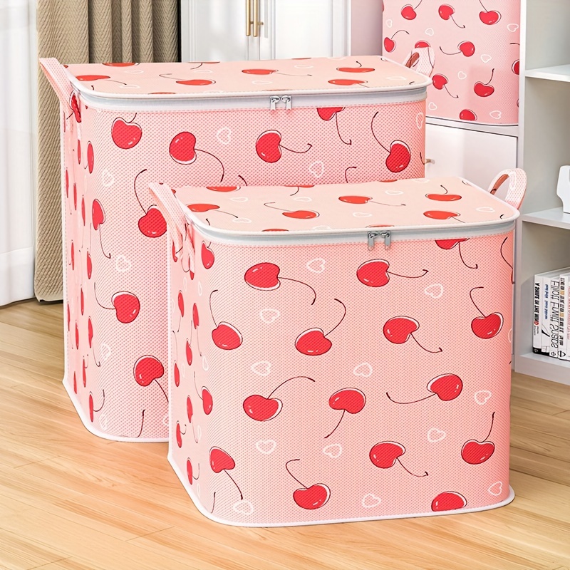 

Cartoon Cherry Pattern Zipper Storage Bag - Dustproof And Moisture-proof, For Home Use, Underwear And Lingerie Organizer, Large Capacity For Bedding And Quilts