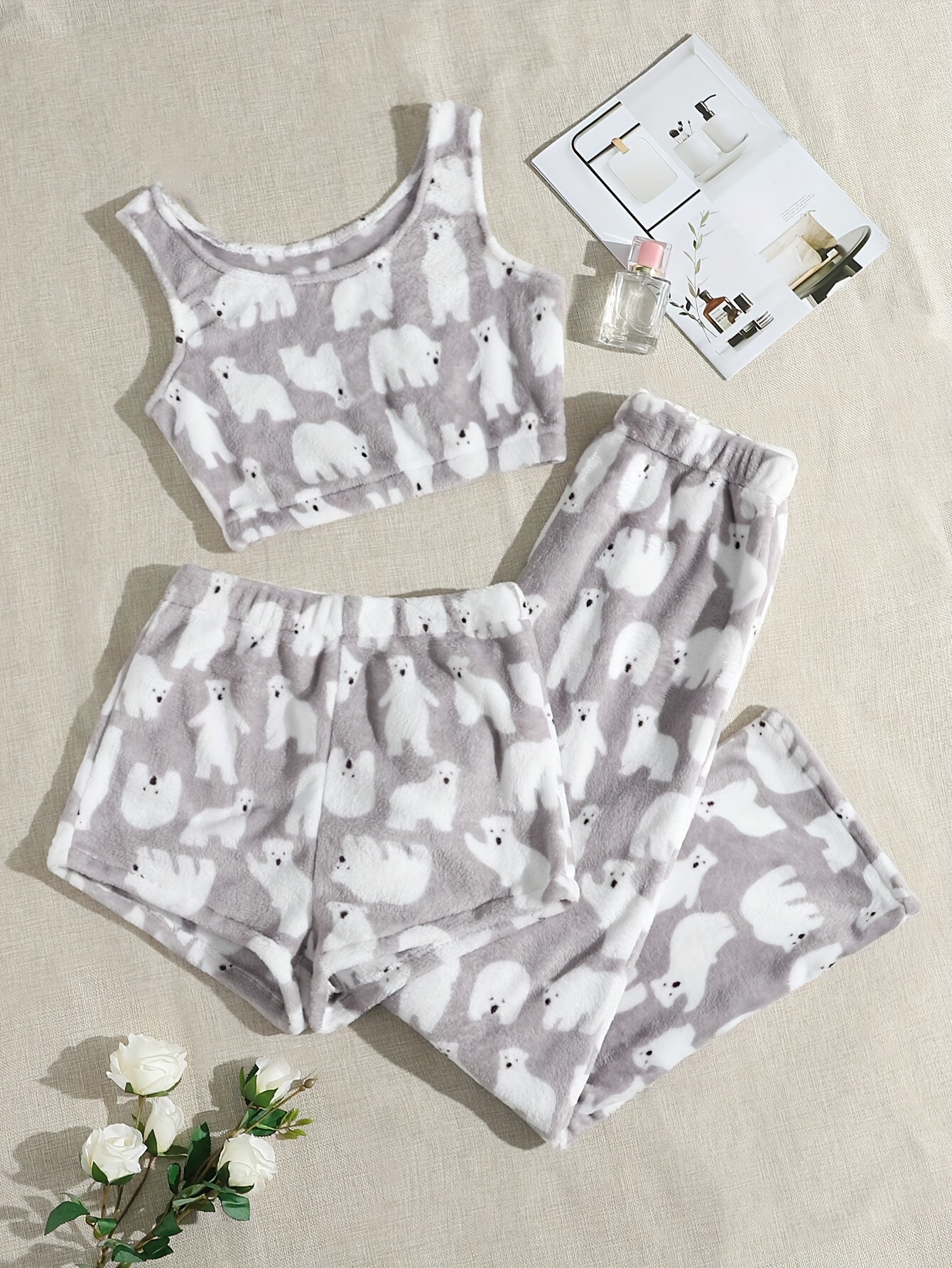 Cute & Comfy Plant Print Pajamas, Sleeveless Pajama Top & Pajama Shorts  Set, Women's Loungewear & Sleepwear