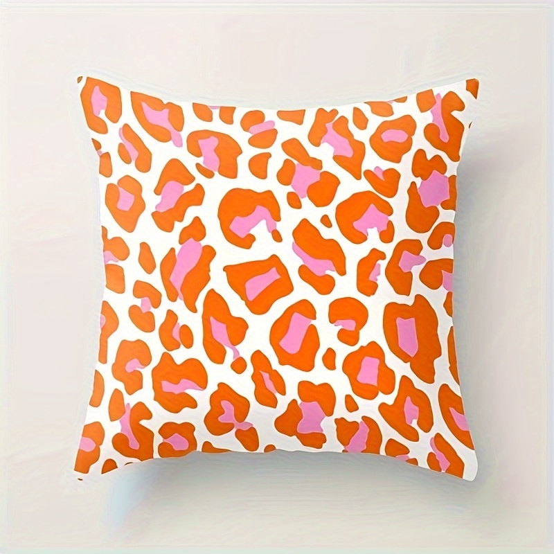 

1pc Leopard Pink & Orange Throw Pillow Short Plush Decor, Square Cushion Cover, Throw Pillow Cover, Bedroom Accessories, Sofa Cushion Cover, Living Room Throw Pillow Cover (no Pillow Core)