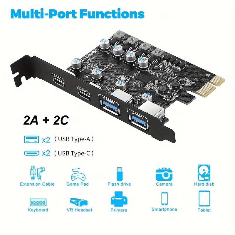 pcie usb3 0 expansion card 4 port usb3 0 built in adapter desktop 5gbps external usb card 2 usb a 2 usb c ports support windows and mac os10 8 2 details 5