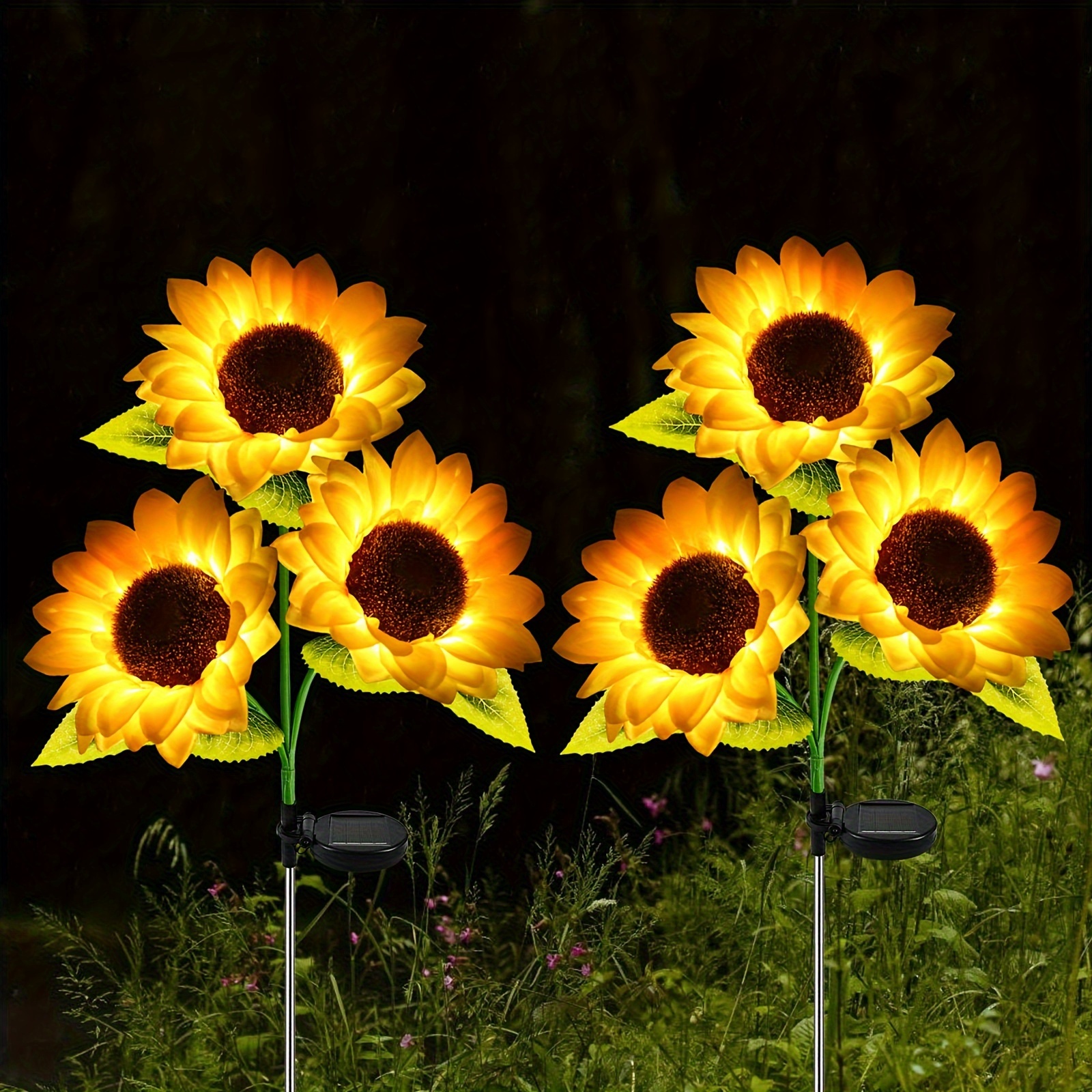 1pc Lampe Solaire De Jardin, Avec Fleurs Et Tiges Lumineuses
