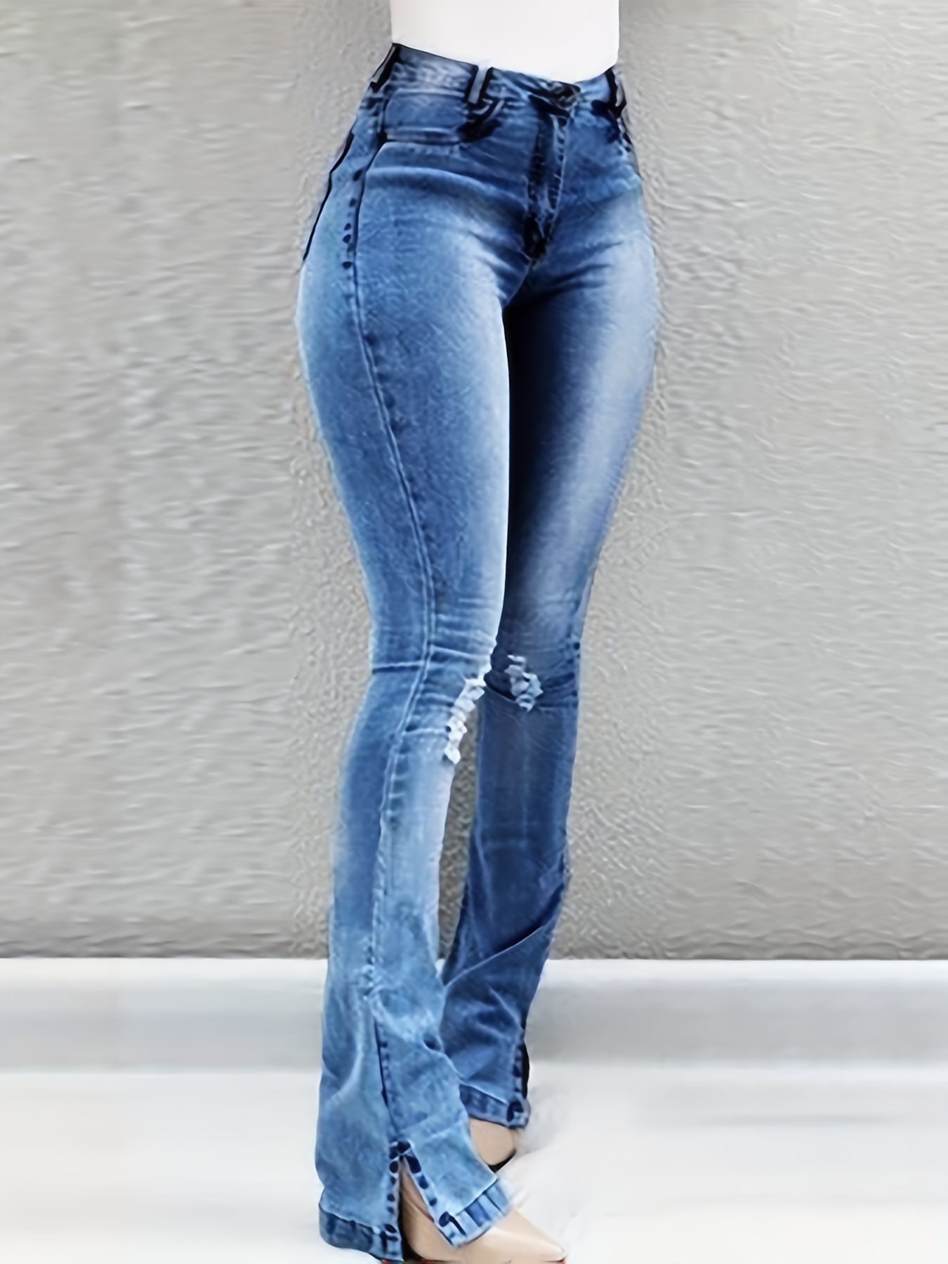 Plus Size Ripped High Rise Skinny Jeans Calças de ganga - Temu Portugal