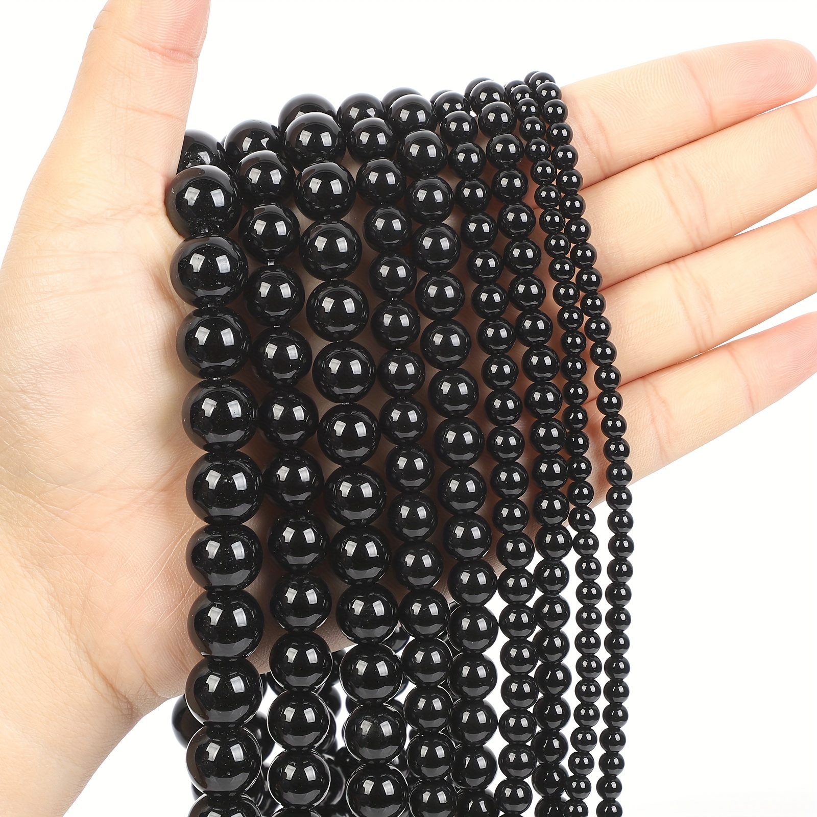 Natural Black Stone Beads Round Loose Beads For Jewelry Making DIY  Bracelets Accessories 4-12MM