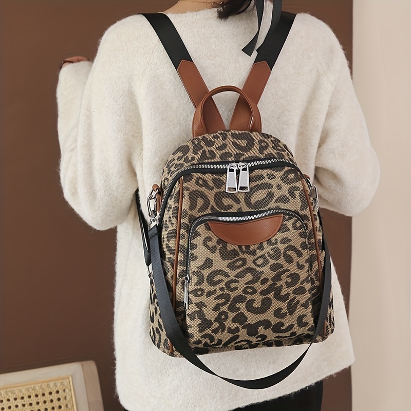 Casual Leopard Pattern Backpack Large Capacity Travel Daypack
