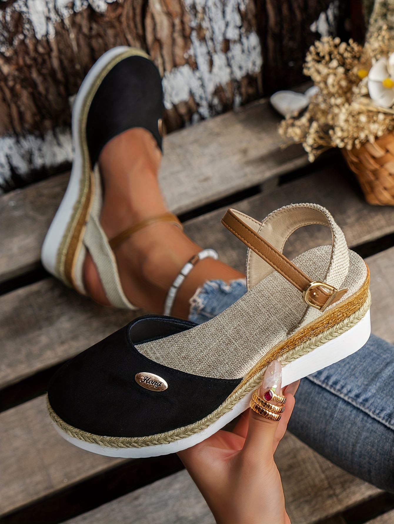 Women's Espadrille Wedge Sandals, Closed Toe Canvas Ankle Strap Slingback  Shoes, Casual Summer Platform Sandals - Temu