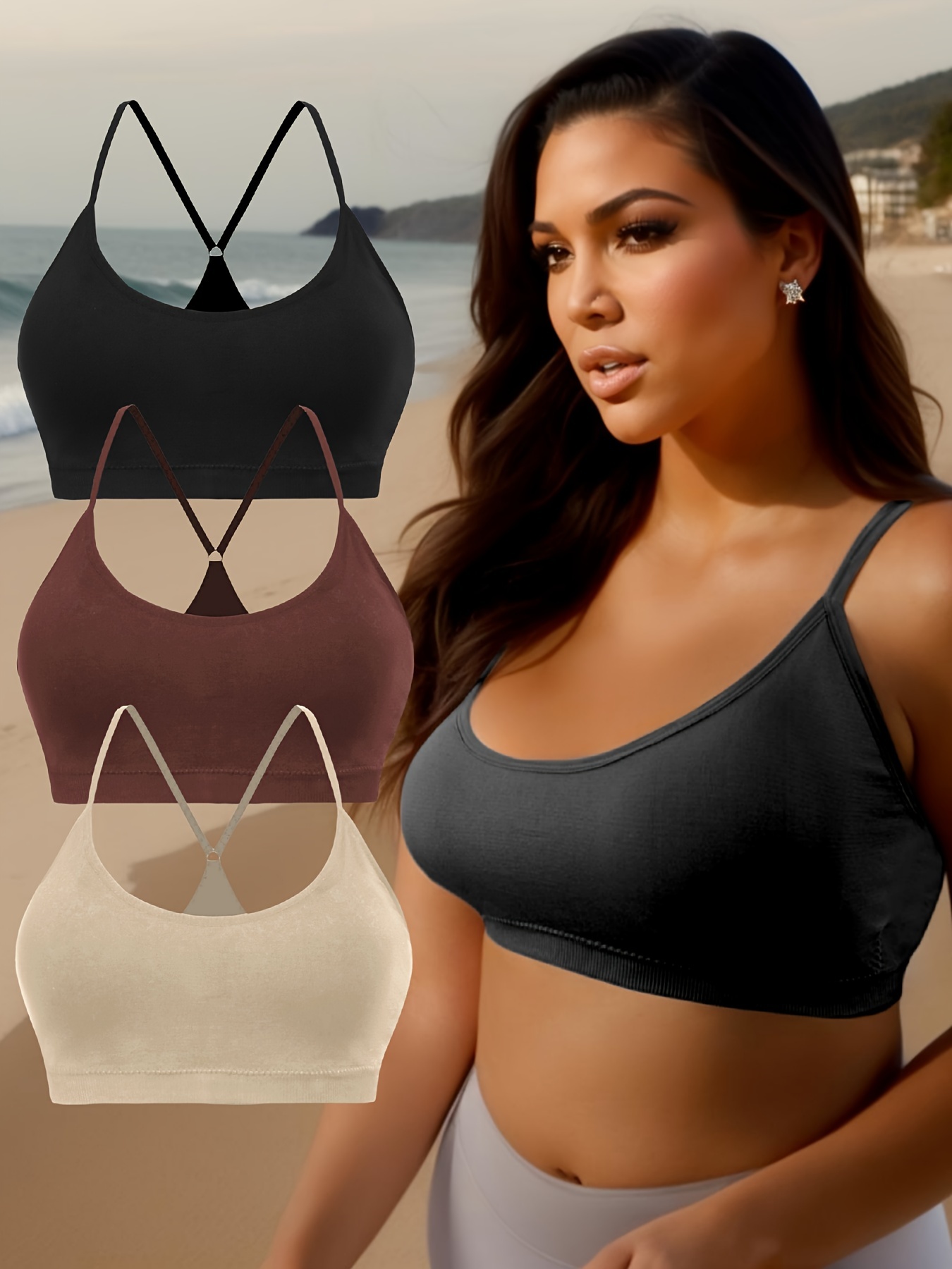 Mesh Insert Breathable Sports Bra Solid Color Contrast Mesh - Temu Canada