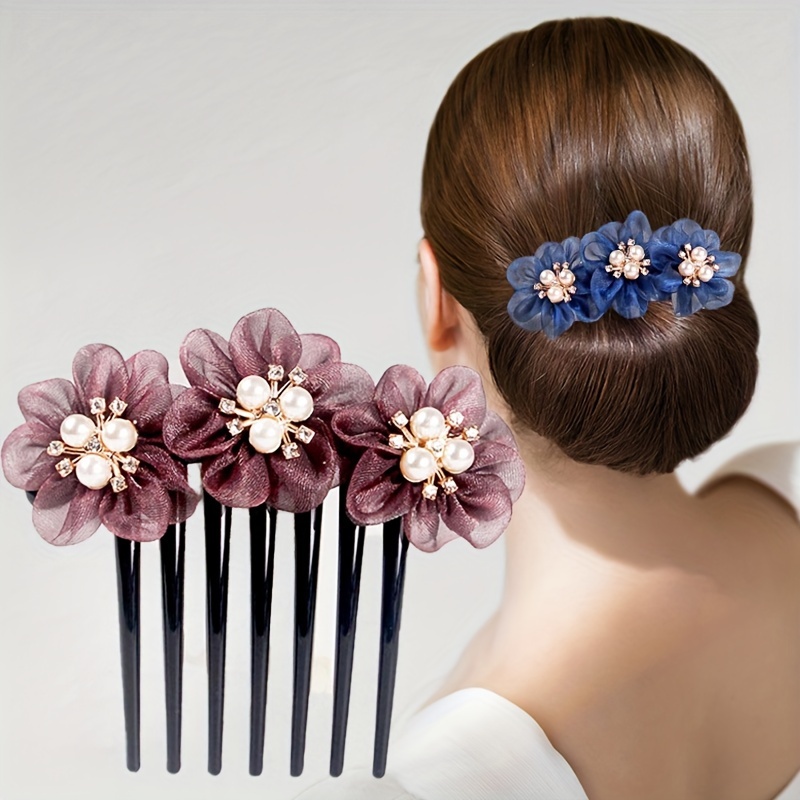 Flower Hairpins Crystal Rhinestone Faux Pearl Decor Hair - Temu