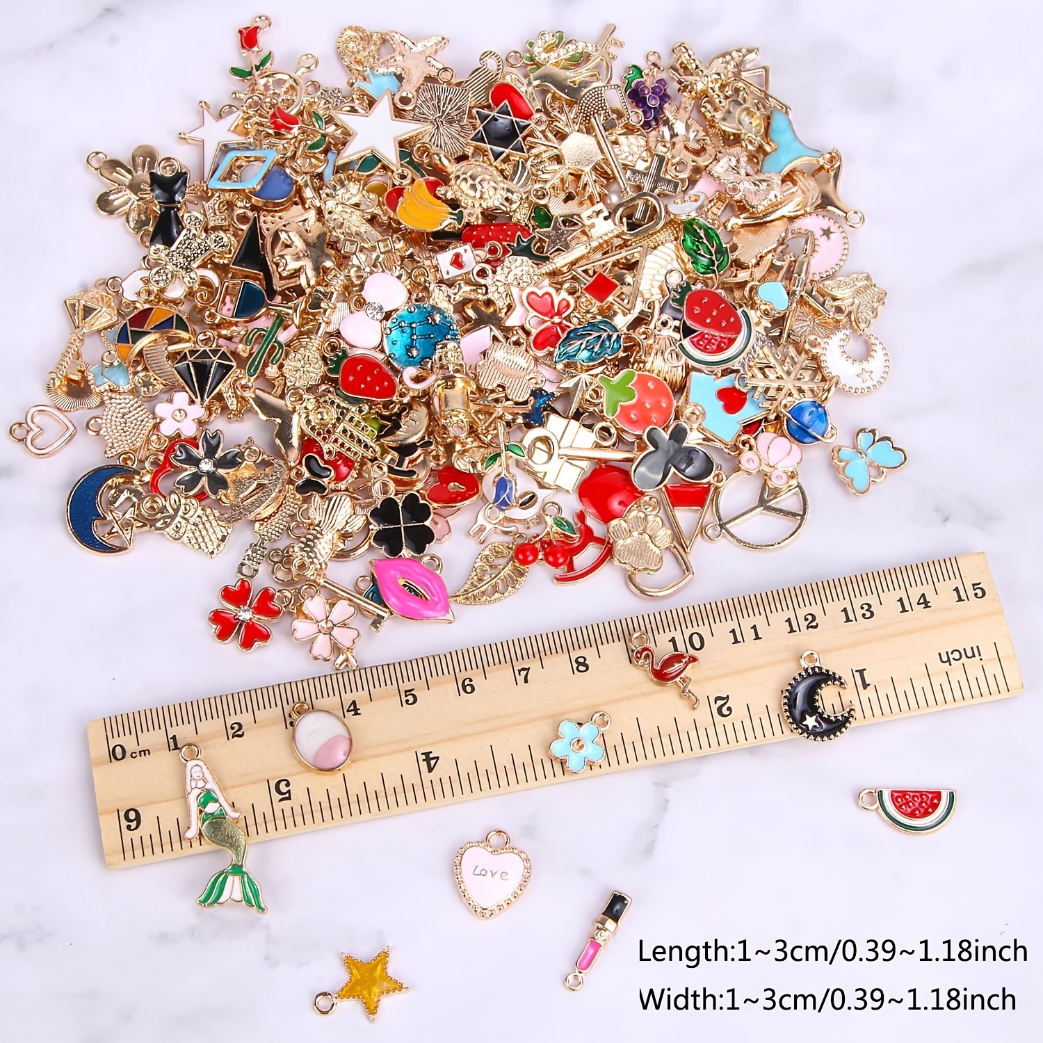 50pcs Assorted Alloy Necklace Pendants, Craft Mixed Keyring Earring  Bracelet Jewelry Making Charms Findings - Gold 