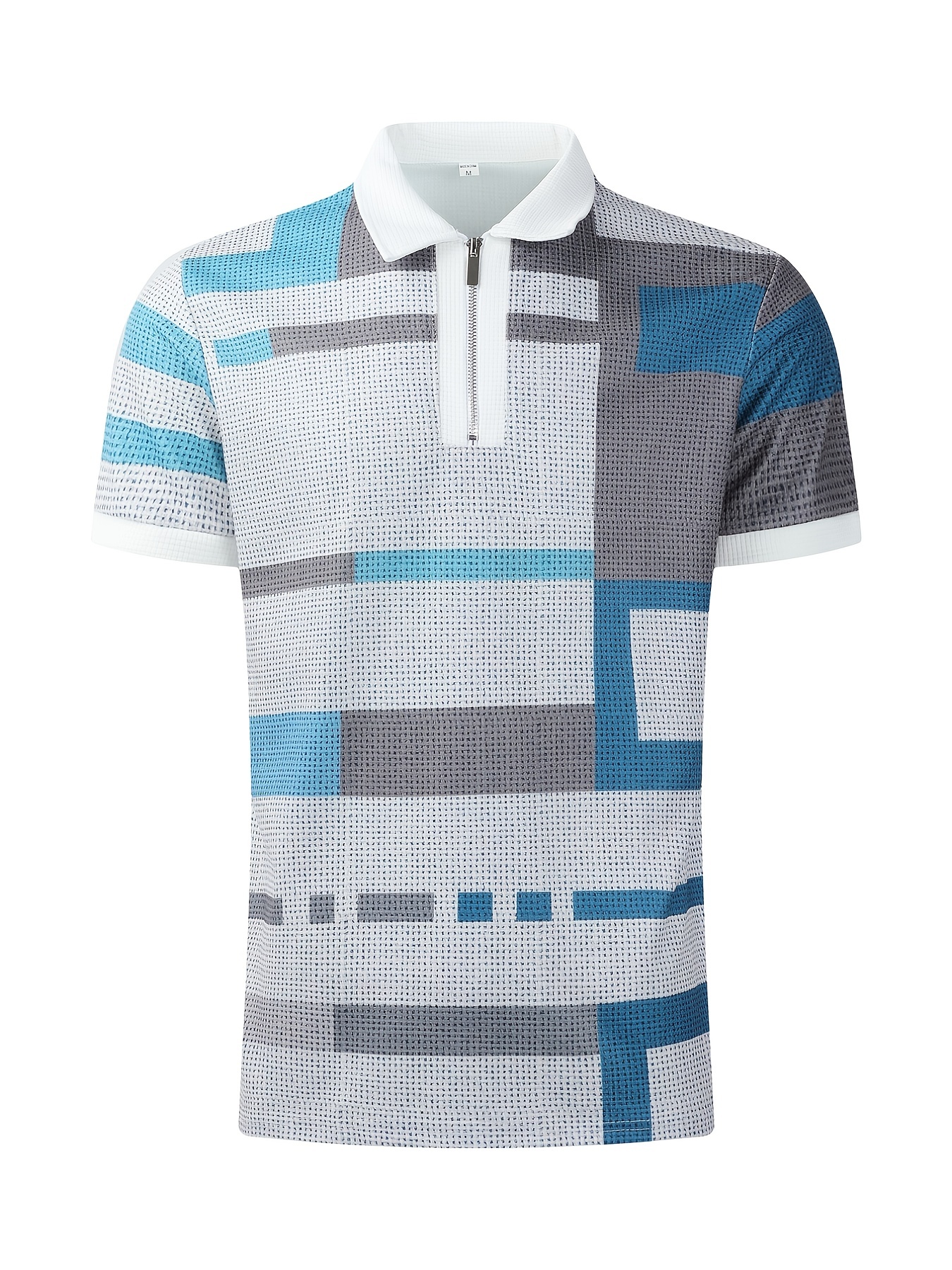 Men's Waffle Color Block Lapel Quarter Zip Short Sleeve - Temu