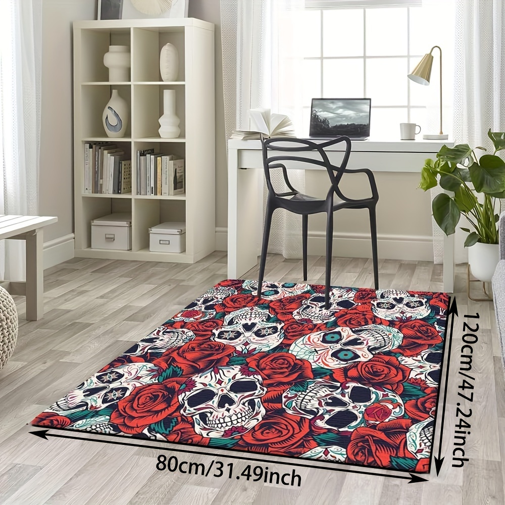 Halloween Skulls & Roses Print Non-Slip Area Rug